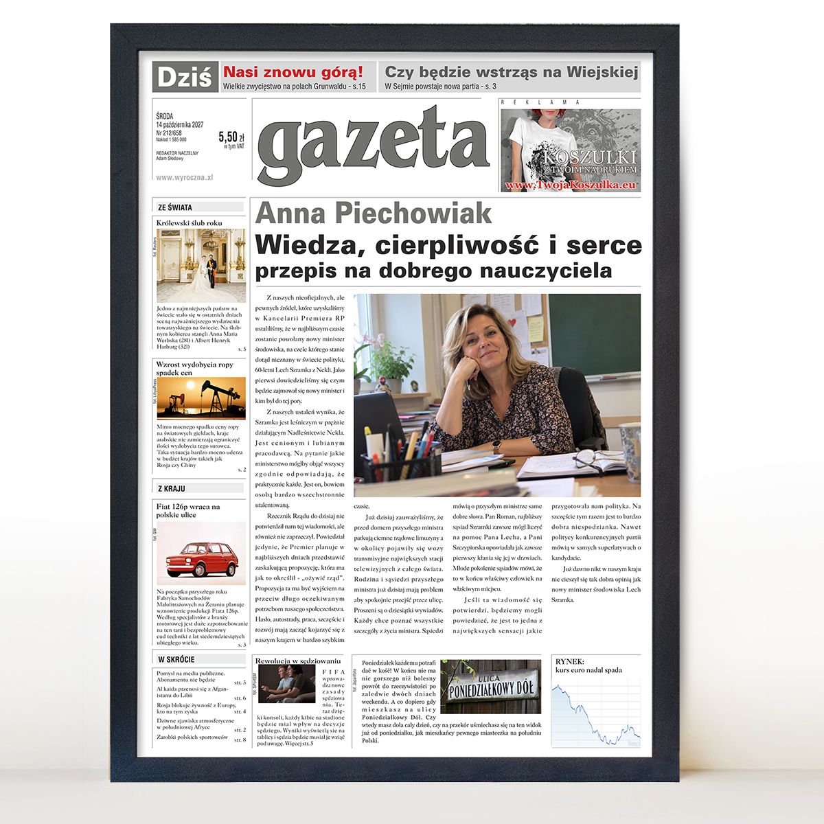 zdjęcie: gazeta dla nauczyciela w czarnej ramie
