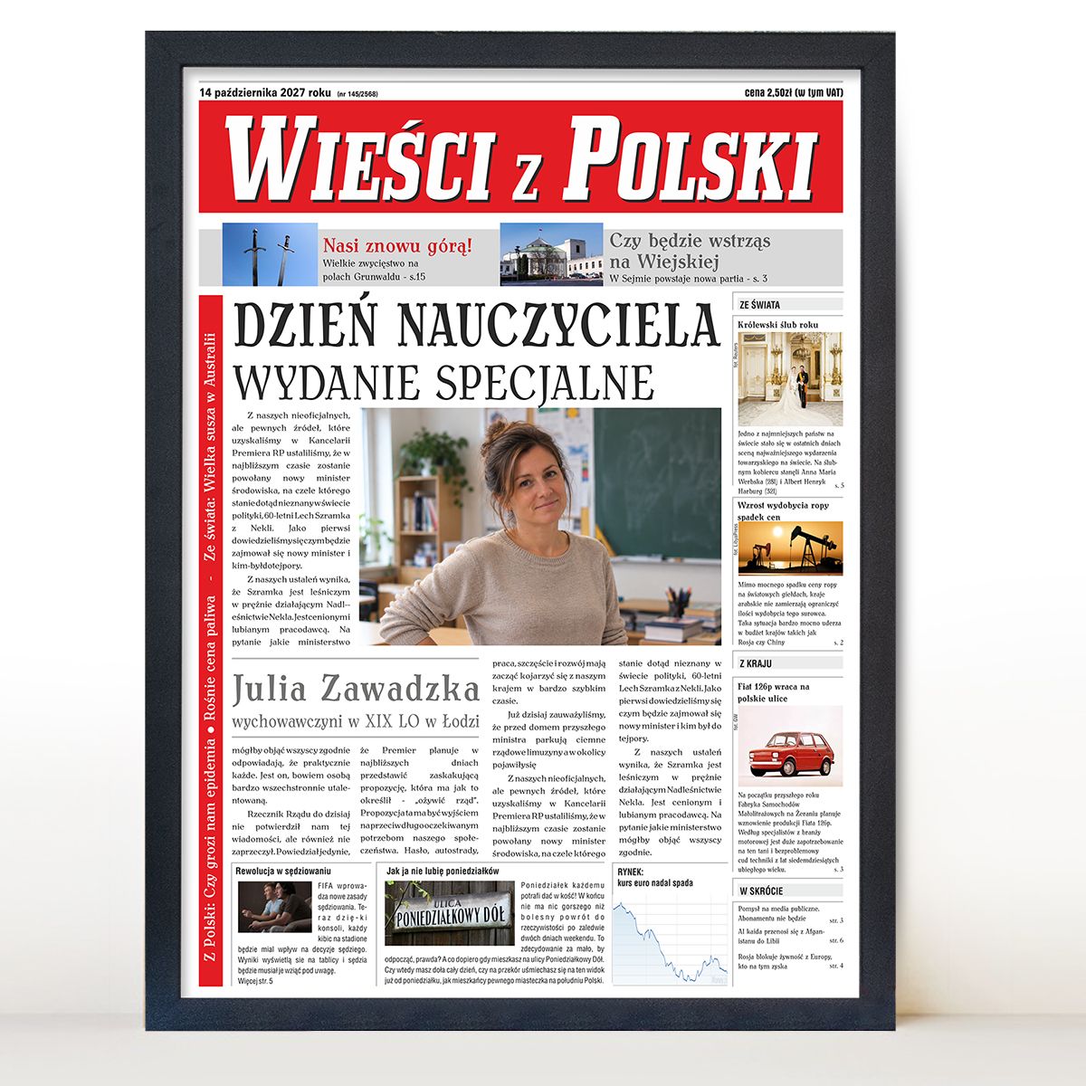 zdjęcie: gazeta dla nauczyciela w czarnej ramie
