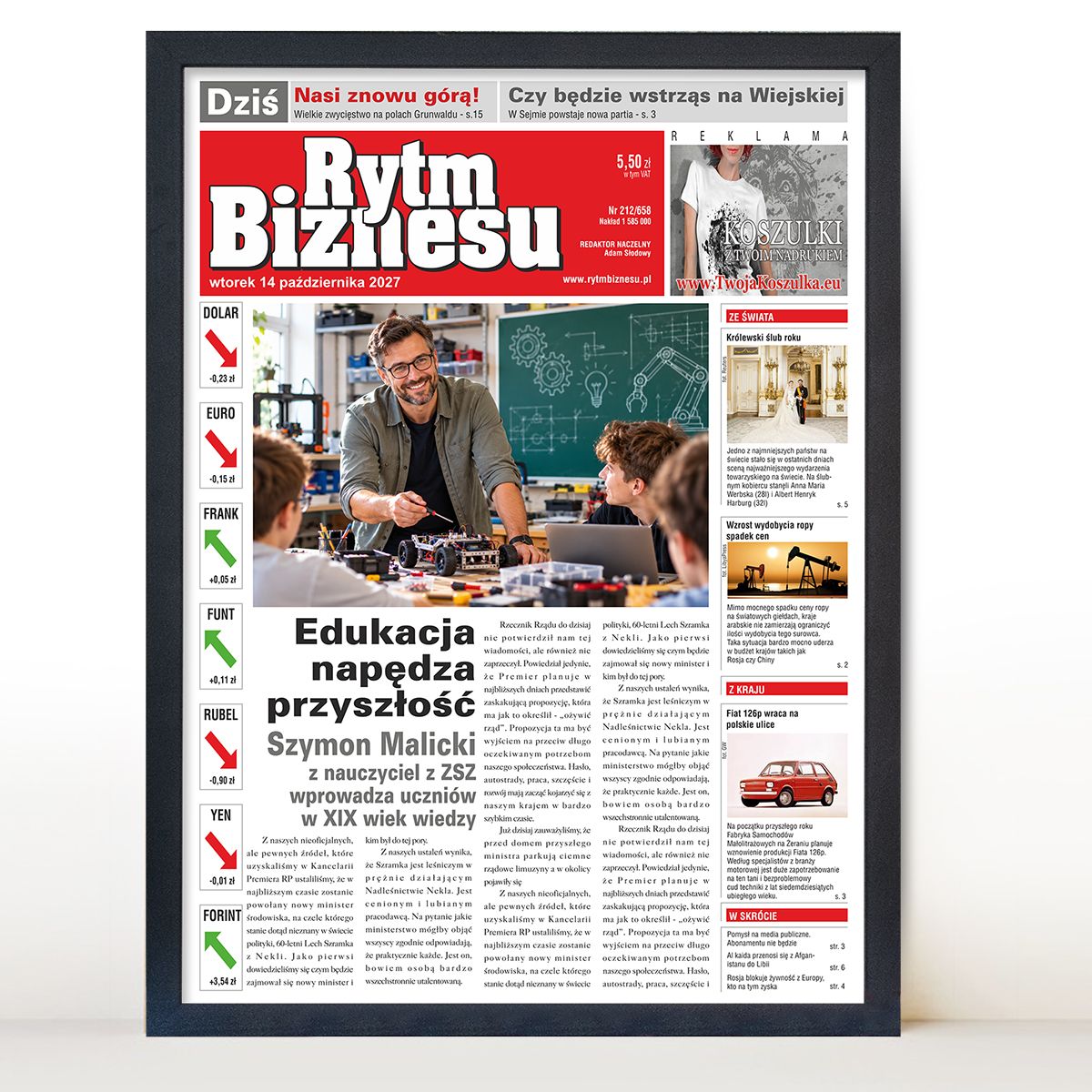zdjęcie: gazeta dla nauczyciela w czarnej ramie