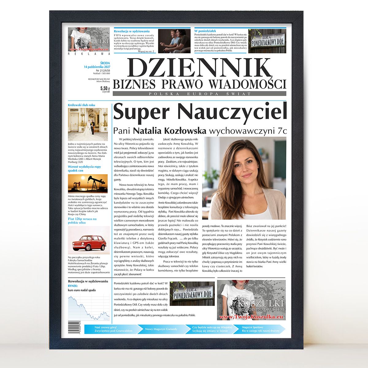 zdjęcie: gazeta dla nauczyciela w czarnej ramie