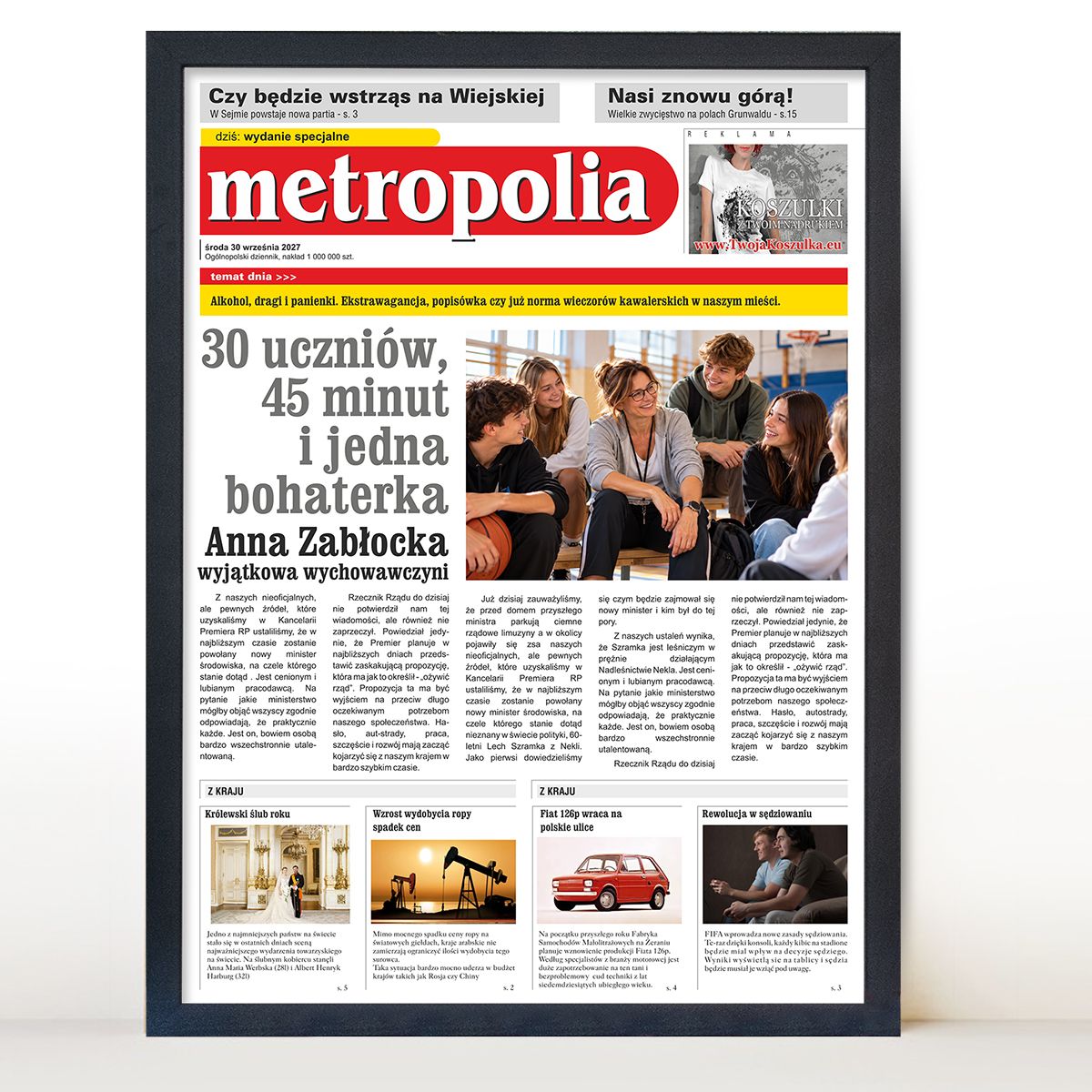 zdjęcie: gazeta dla nauczyciela w czarnej ramie