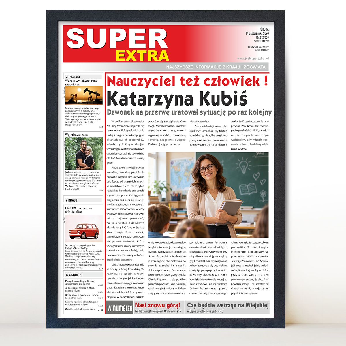 zdjęcie: gazeta dla nauczyciela w czarnej ramie