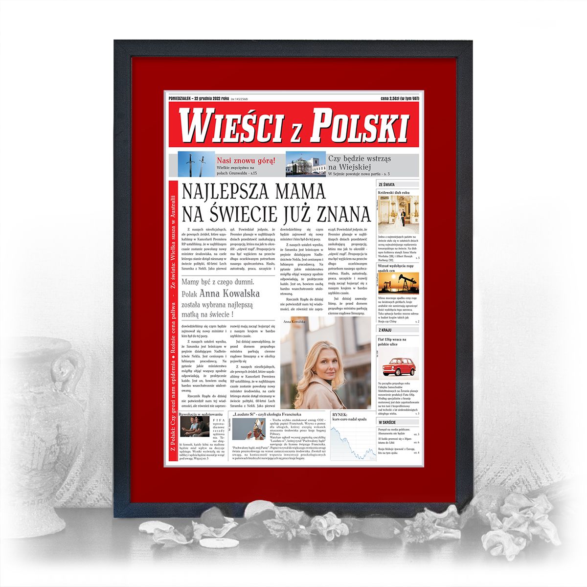 zdjęcie: gazeta w czarnej ramie i passe-partout