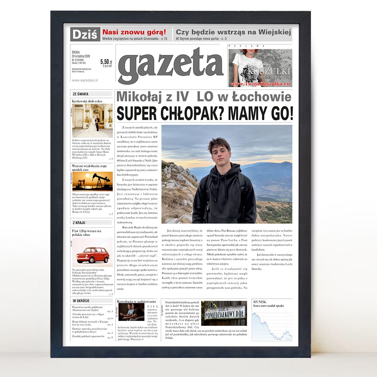 zdjęcie: gazeta dla chłopaka w czarnej ramie