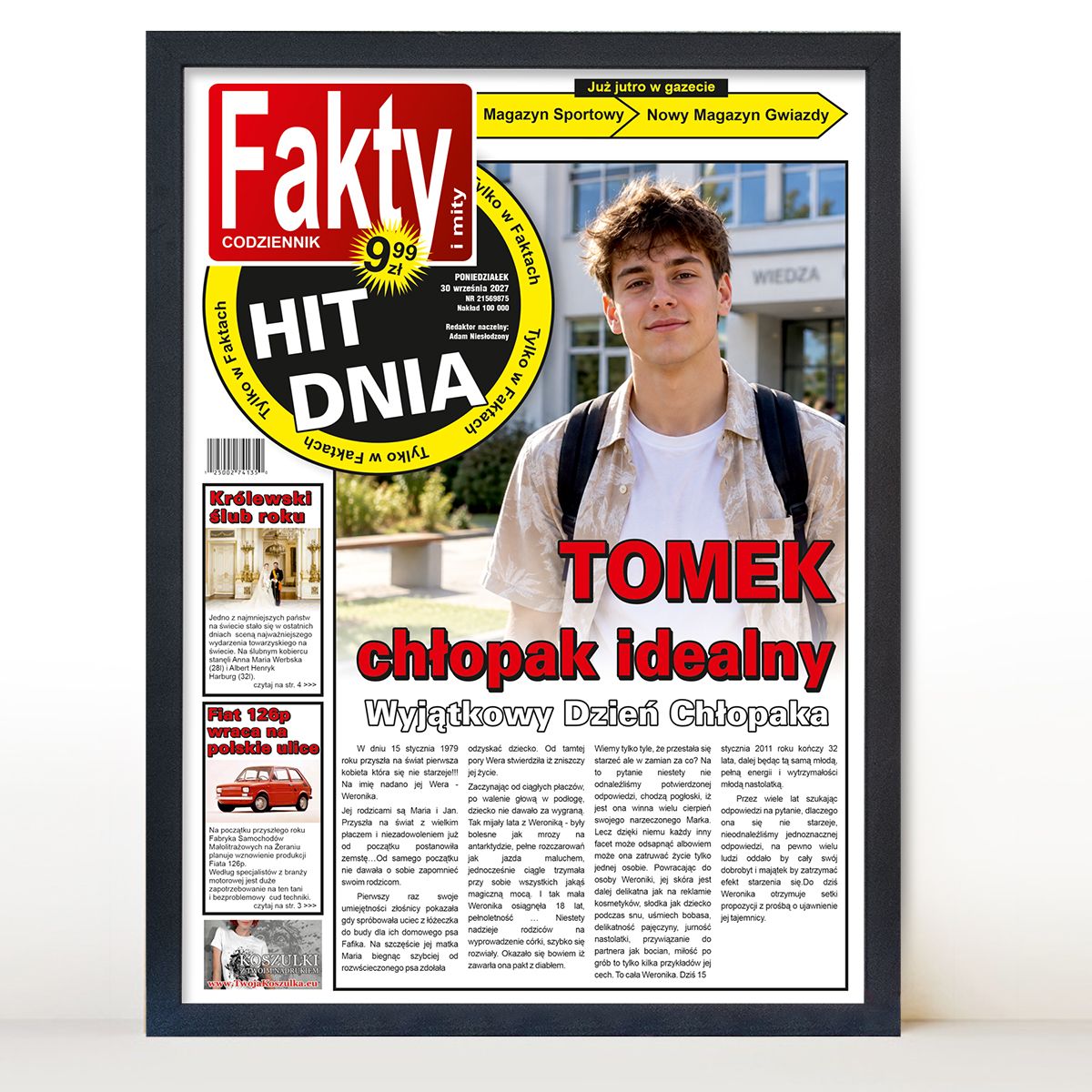 zdjęcie: gazeta dla chłopaka w czarnej ramie