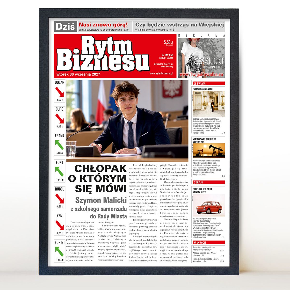 zdjęcie: gazeta dla chłopaka w czarnej ramie