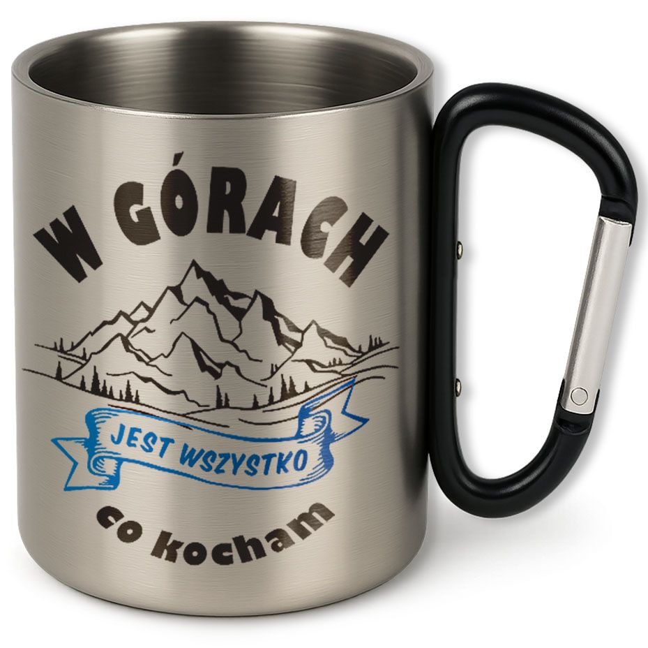 zdjęcie: kubek metalowy z karabińczykiem i dowolnym nadrukiem