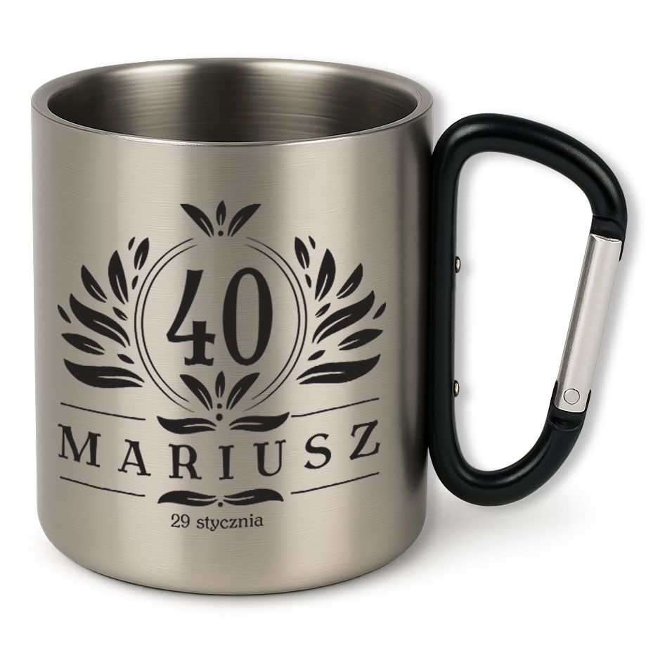 zdjęcie: kubek metalowy z karabińczykiem i dowolnym nadrukiem