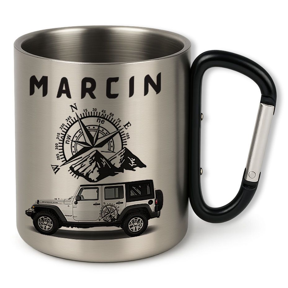 zdjęcie: kubek metalowy z karabińczykiem i dowolnym nadrukiem