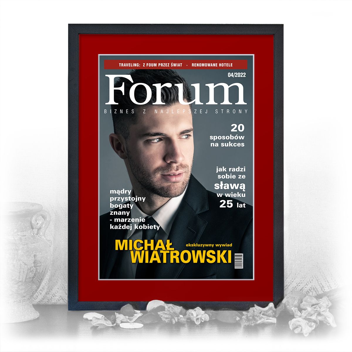 zdjęcie: duża okładka w czarnej ramie i passe-partout