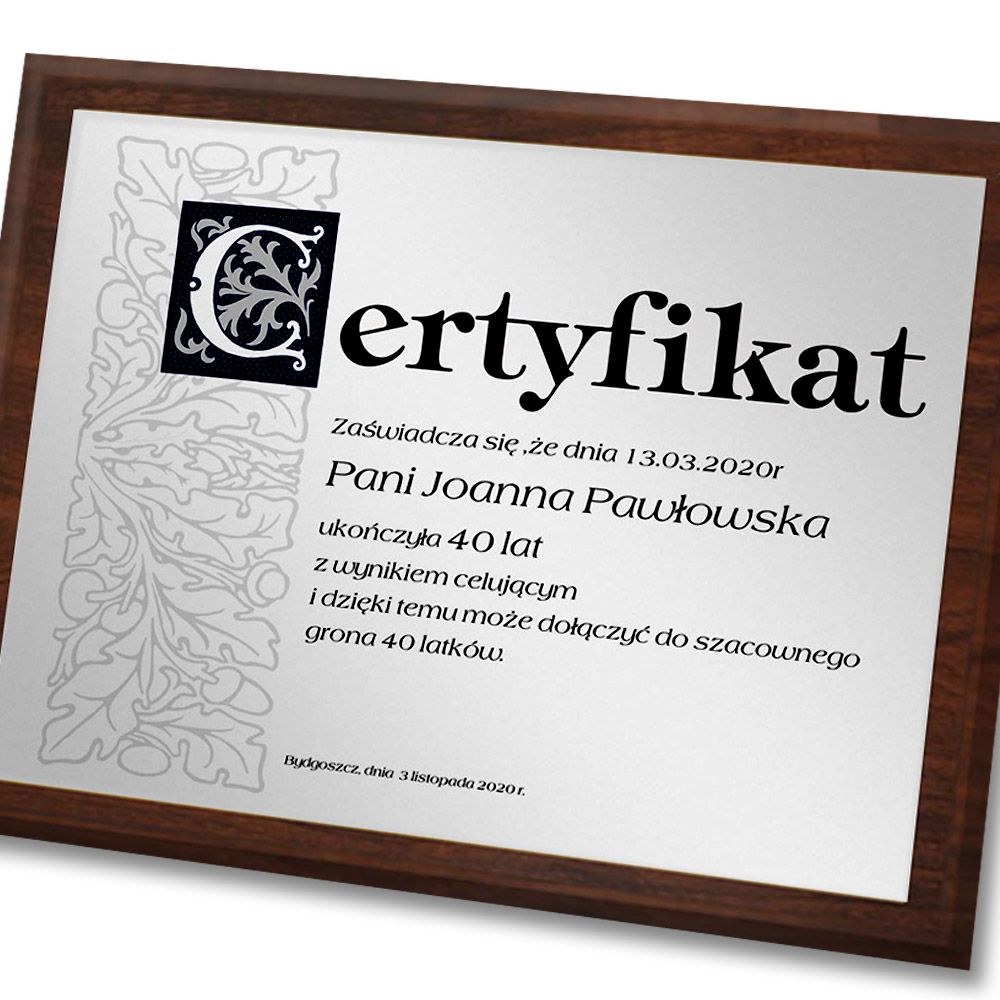 zdjęcie: certyfikat – pamiątka w etui