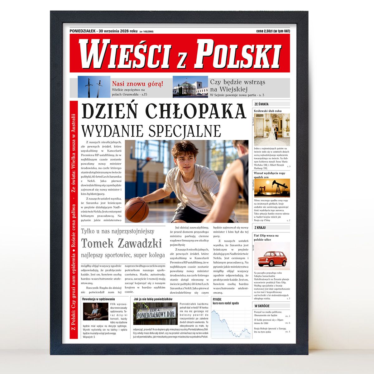 gazeta dla chłopaka w czarnej ramie