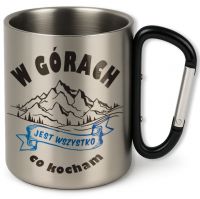 kubek metalowy z karabińczykiem i dowolnym nadrukiem