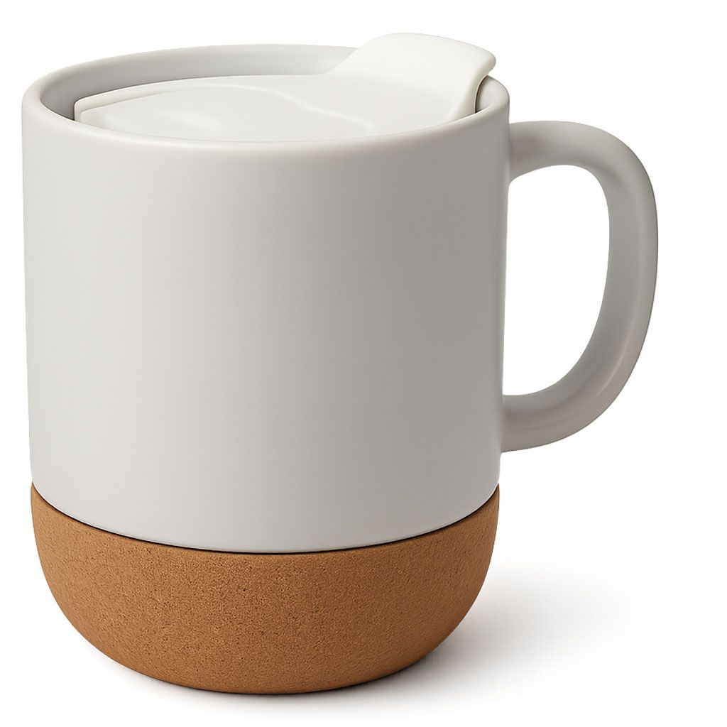 kubek z korkową podstawką i dowolnym nadrukiem