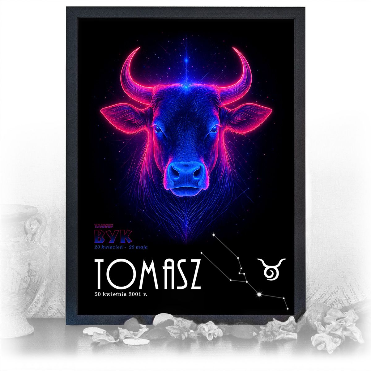 znak zodiaku - 05 plakat w czarnej ramie - neon