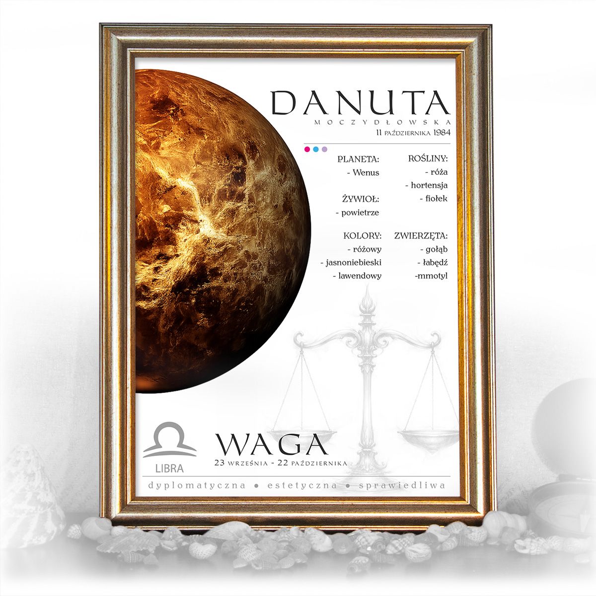 zdjęcie: znak zodiaku - 02 plakat w złotej ramie - planety