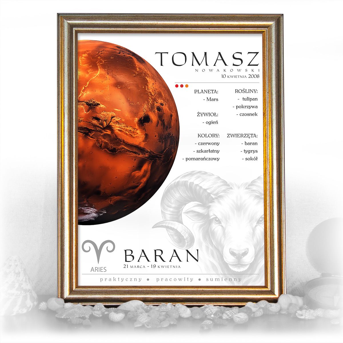 zdjęcie: znak zodiaku - 02 plakat w złotej ramie - planety