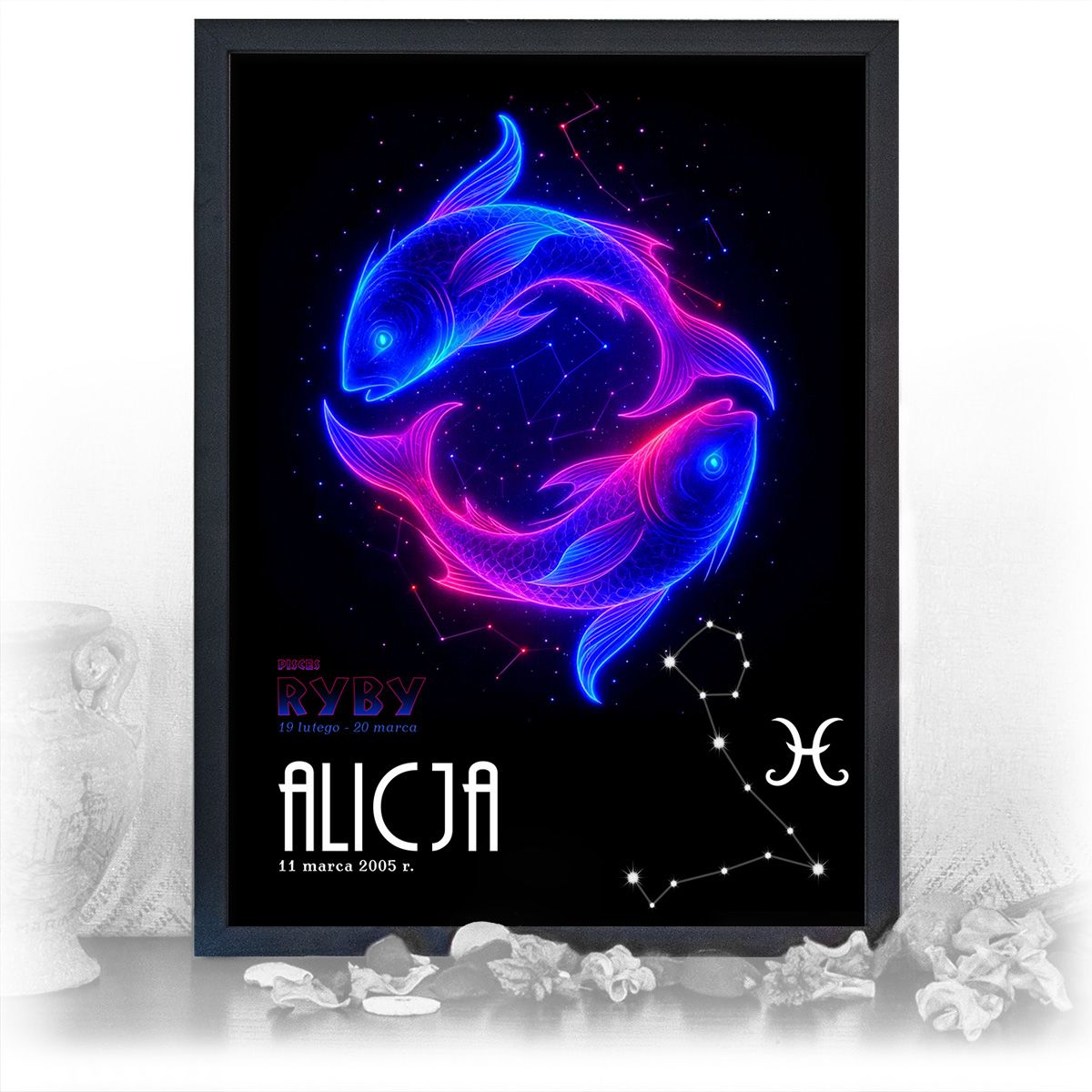 zdjęcie: znak zodiaku - 05 plakat w czarnej ramie - neon