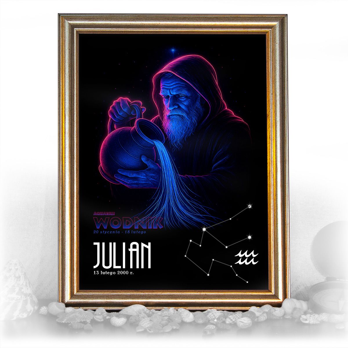 zdjęcie: znak zodiaku - 05 plakat w złotej ramie - neon