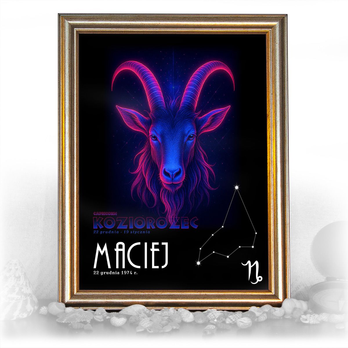 zdjęcie: znak zodiaku - 05 plakat w złotej ramie - neon