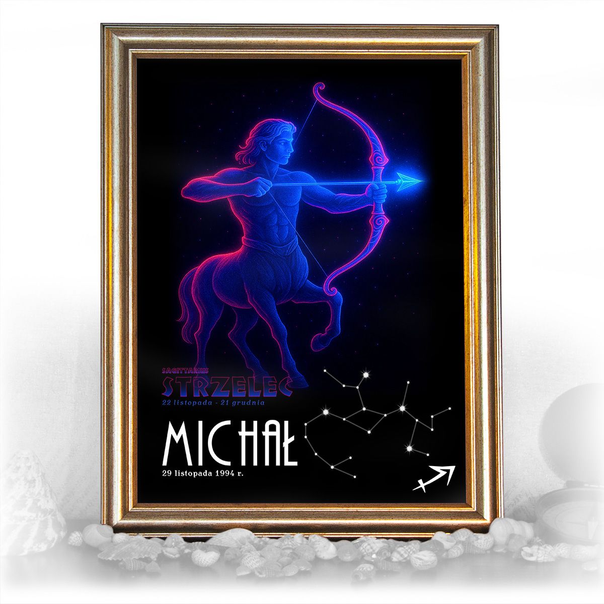zdjęcie: znak zodiaku - 05 plakat w złotej ramie - neon
