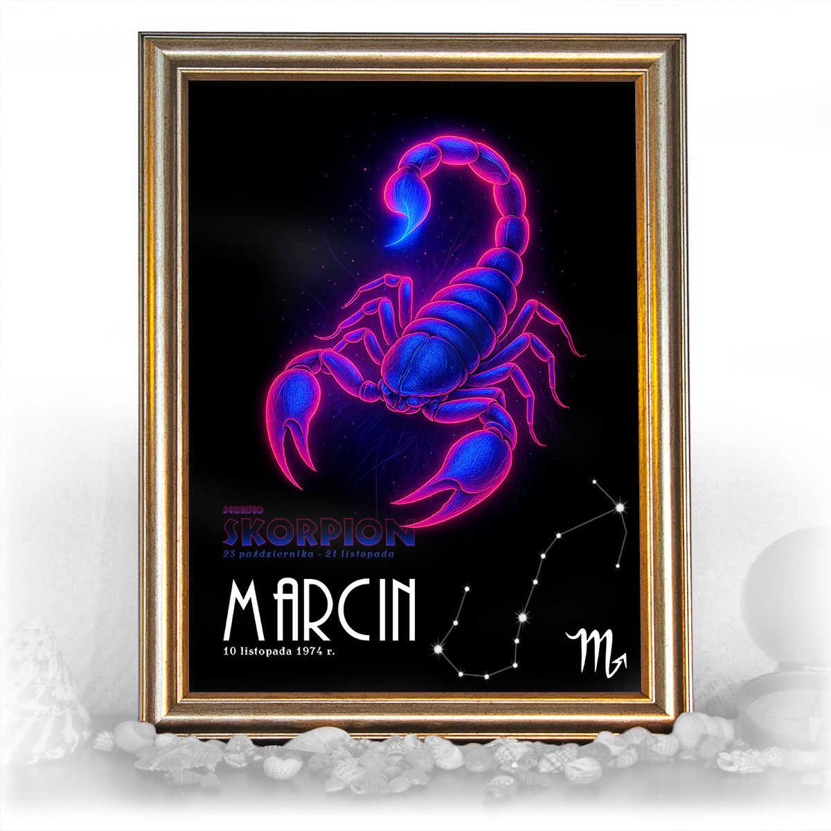 zdjęcie: znak zodiaku - 05 plakat w złotej ramie - neon