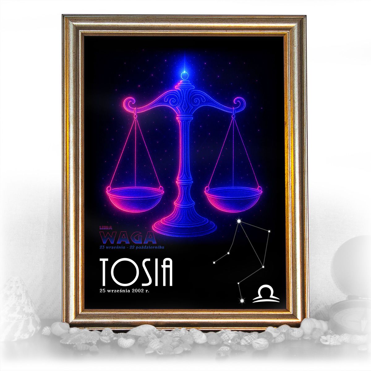 zdjęcie: znak zodiaku - 05 plakat w złotej ramie - neon