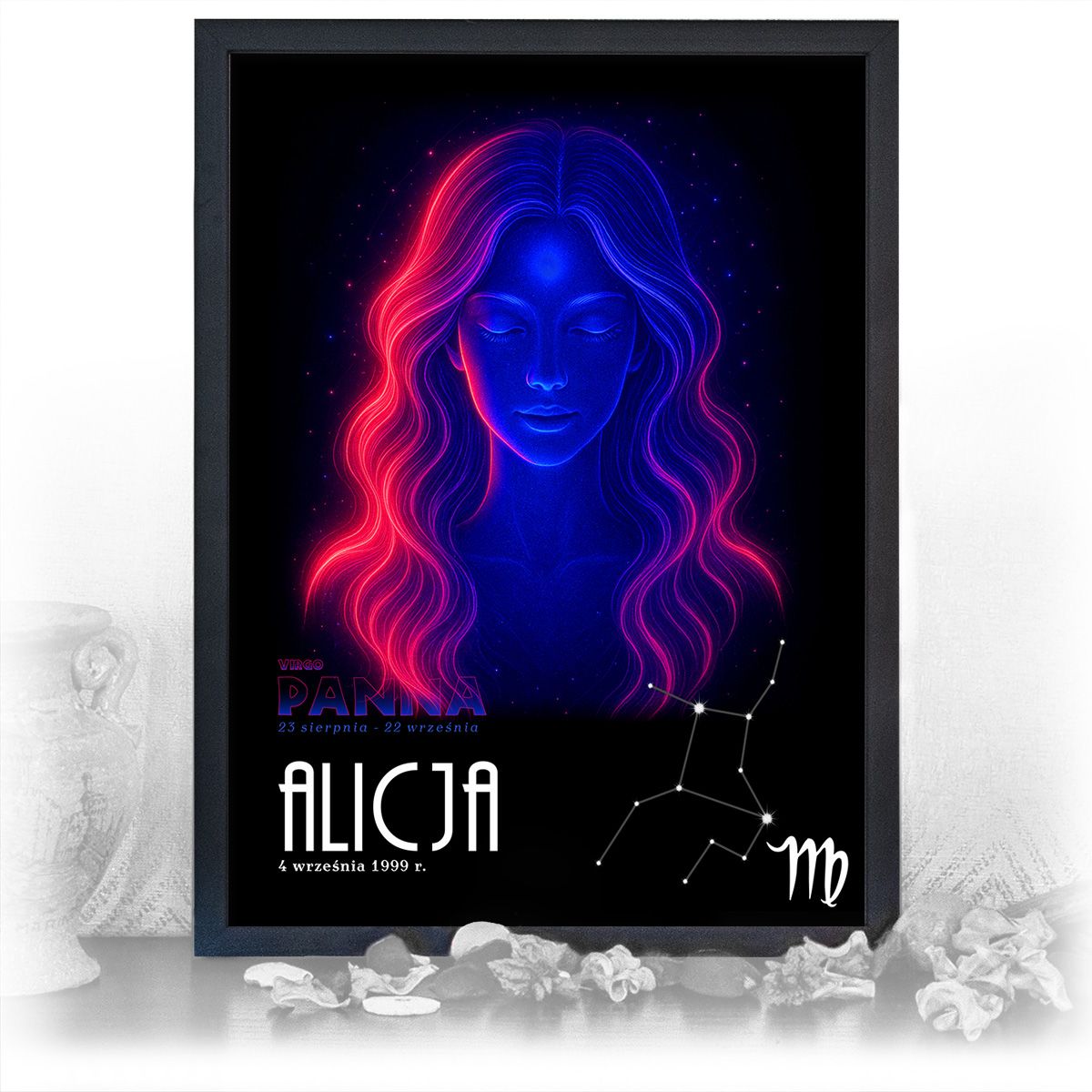 zdjęcie: znak zodiaku - 05 plakat w czarnej ramie - neon