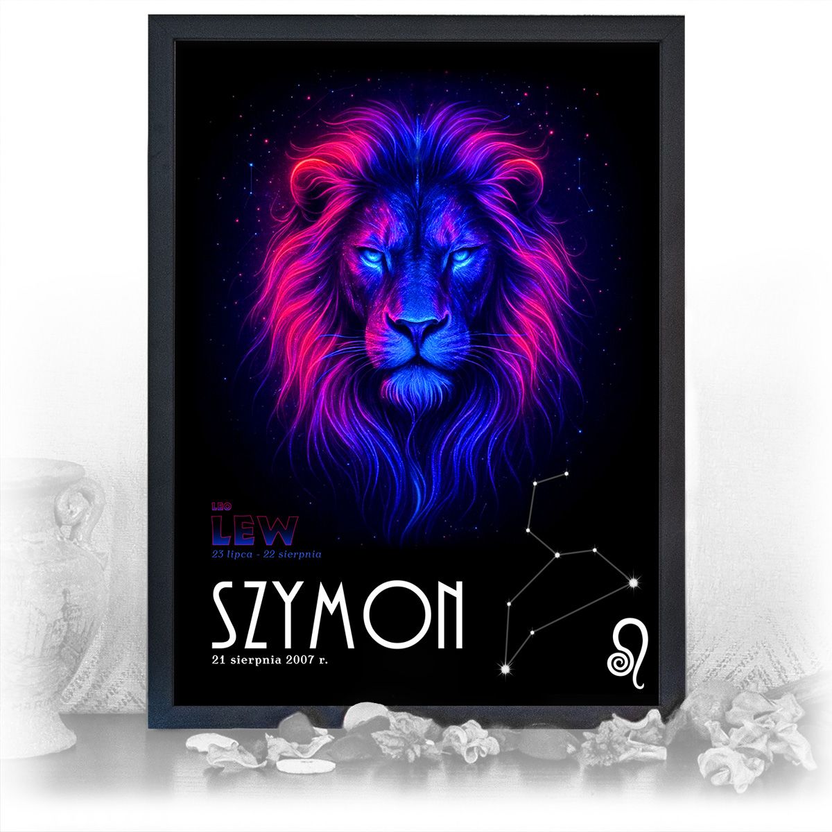 zdjęcie: znak zodiaku - 05 plakat w czarnej ramie - neon