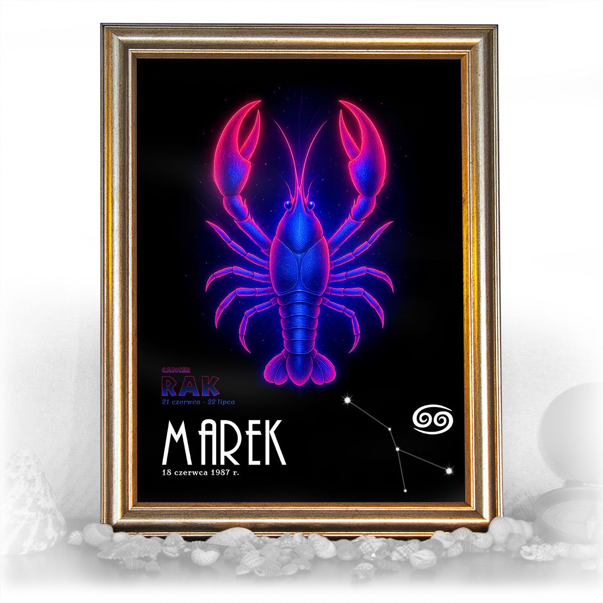 zdjęcie: znak zodiaku - 05 plakat w złotej ramie - neon