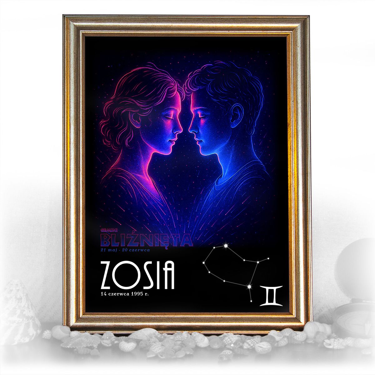 zdjęcie: znak zodiaku - 05 plakat w złotej ramie - neon