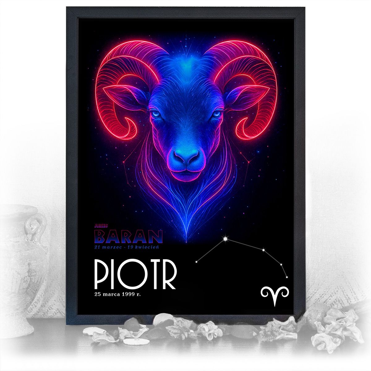 zdjęcie: znak zodiaku - 05 plakat w czarnej ramie - neon