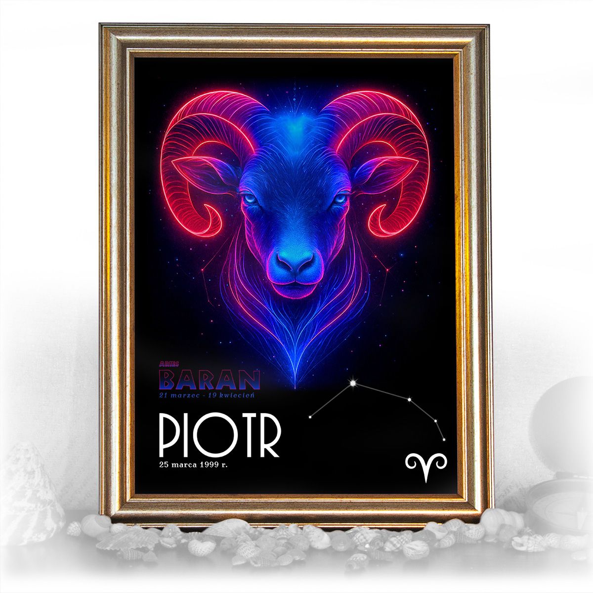 zdjęcie: znak zodiaku - 05 plakat w złotej ramie - neon